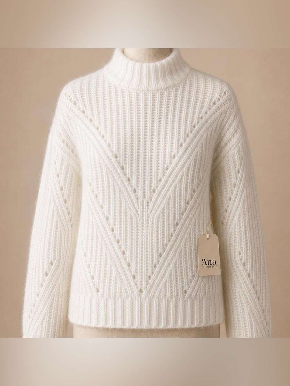 a.n.a Off-White Cable V-Pattern Turtleneck Sweater